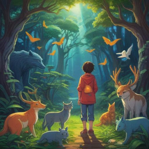 A mystical scene depicting a person receiving spiritual signs when animals avoid them, vibrant aura surrounding the individual, symbolic representations of intuition and awareness, animals in the background showing signs of distress, detailed natural environment with trees and flowers, subtle ethereal glow, 4k