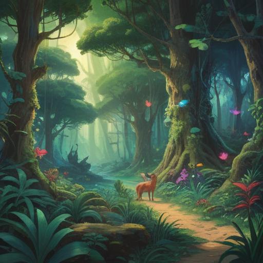 A serene scene depicting a person encountering various animals in a mystical forest, each animal symbolizing different spiritual meanings, lush greenery, ethereal light filtering through the trees, a sense of connection and harmony with nature, subtle magical aura, vivid colors, 4k