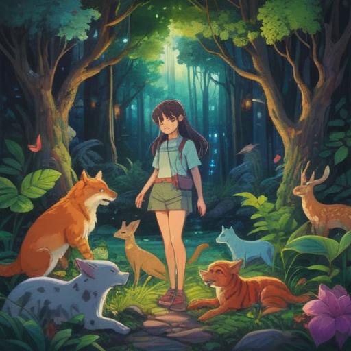 A serene illustration of a person surrounded by various animals, representing their deep connection with nature, vibrant colors, ethereal light, spiritual symbols in the background, the person sitting in meditation, peaceful expression, harmony with wildlife, lush greenery, a sense of tranquility, 4k