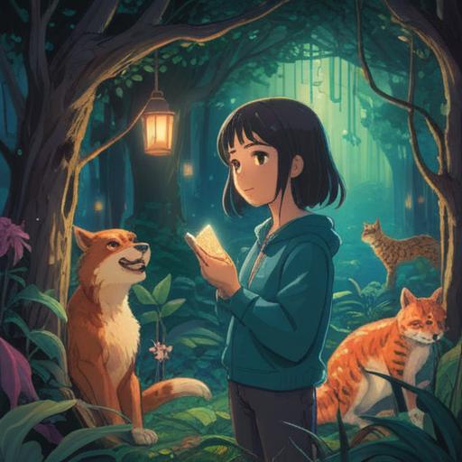 A serene scene depicting a person surrounded by various animals, a gentle light illuminating their bond, vibrant colors showcasing love and compassion, lush greenery in the background, a feeling of harmony and connection, spiritual symbols subtly integrated, peaceful atmosphere, 4k