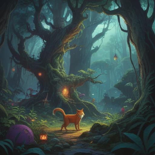 A mystical forest scene, animals in distress, warning signs in nature, ominous dark clouds overhead, spiritual symbols subtly integrated, a sense of urgency in the atmosphere, vibrant colors contrasting with shadows, ethereal light filtering through trees, deep emotional themes, 4k