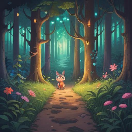 A serene forest scene, an animal crossing a mystical path, glowing symbols in the air, soft ethereal light, nature's harmony, connectedness to the universe, awareness of signs, peaceful ambience, vibrant greenery, gentle winding stream, 4k