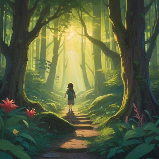 A serene scene depicting an encounter between a person and a variety of animals, lush green forest environment, soft sunlight filtering through the trees, animals displaying curiosity and warmth, a sense of connection and harmony, vibrant colors, detailed expressions on animal faces, conveying deep messages of friendship and understanding, 4k