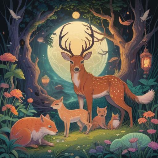 A serene illustration featuring various animals, peaceful interactions, subtle spiritual symbols in the background, cautionary signs subtly integrated, soft natural colors, whimsical atmosphere, conveying a sense of harmony and awareness, thought-provoking elements, 4k