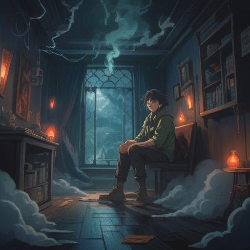 A mystical illustration depicting a person sitting in a dark room, surrounded by ethereal shadows, a heavy cloud of energy hovering above them, glowing symbols around, conveying feelings of heaviness and resistance, surreal atmosphere, calming yet eerie colors, detailed expressions reflecting frustration and lethargy, 4k