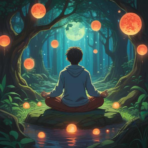A serene landscape depicting a person sitting in meditation, surrounded by gentle glowing orbs representing spiritual signs, soft light filtering through trees, vibrant colors symbolizing energy, a sense of calmness and stillness, whispers of wind indicating intuition, ethereal ambiance, 4k