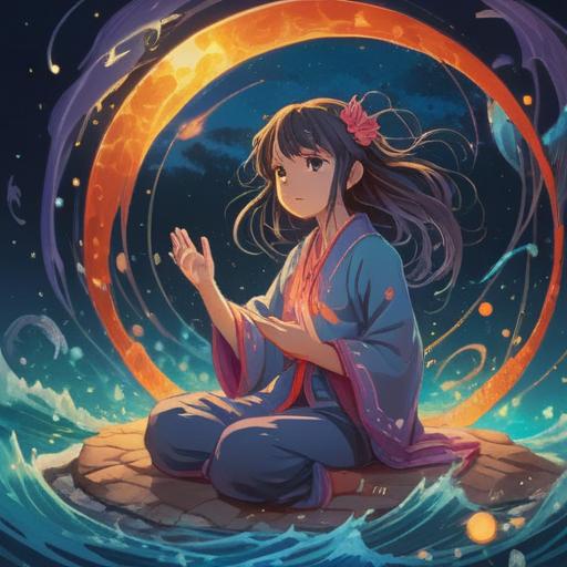 A serene and mystical illustration depicting a meditative figure surrounded by soft, glowing sound waves, gentle light emanating from the figure's head, ethereal symbols floating in the air, peaceful and calming color palette, enchanting forest backdrop, elements of nature like leaves and flowers, promoting a sense of spirituality and connection, 4k