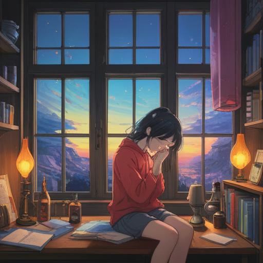 A serene and calming scene depicting a person experiencing a headache, surrounded by calming essential oils, soft light filtering through a window, delicate bottles of lavender, eucalyptus, and peppermint oil on a table, gentle steam rising, cozy room with plants and soothing decor, peaceful atmosphere, 4k