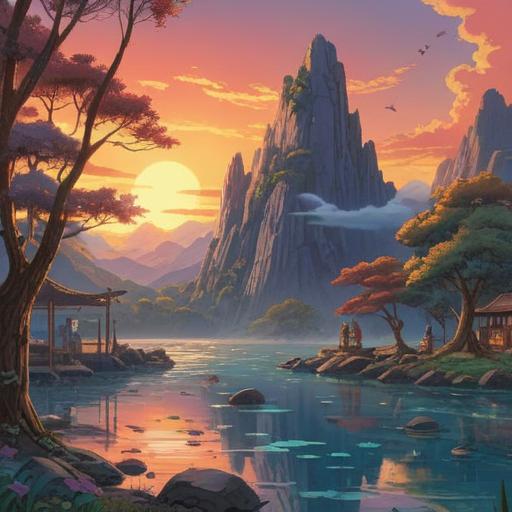 Healing care for the mind and body to alleviate head ringing, tranquil scene, serene environment, gentle yoga practice under a soft sunrise, peaceful meditation, harmonious colors, nature elements like lush greenery and gentle water flow, focused and calm individual, 4k