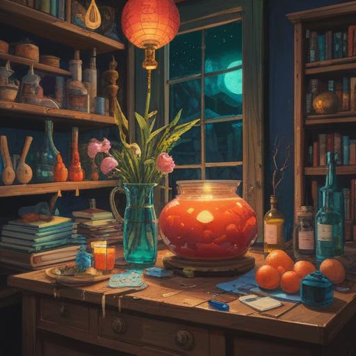 A serene still life featuring a collection of lucky items to relieve headaches and nausea, calming colors, a gentle glow, essential oils, herbal remedies, soft pillows, soothing teas, a tranquil atmosphere, inviting composition, 4k