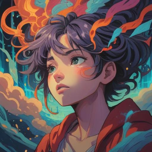 A spiritual representation of a person experiencing painful headaches, ethereal energy surrounding the head, visualization of tension release, symbolic imagery of enlightenment through suffering, soft glowing light, a serene yet troubled expression, flowing colors representing energy, intricate details of nature as a backdrop, calming yet intense atmosphere, 4k