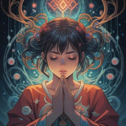 A mystical illustration depicting a person holding their head in pain, surrounded by ethereal symbols representing spiritual signs, soft glow illuminating the scene, elements like a crescent moon and a spiral, calming colors contrasting with the intense expression, atmospheric details like swirling clouds and stars, conveying a sense of awareness and introspection, 4k