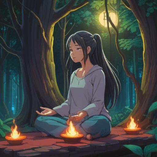 A serene illustration depicting the connection between back pain and spiritual awareness, a person meditating with a soft glow around them, surrounded by nature, symbolic representations of energy flow, gentle colors, calming atmosphere, elements representing healing and mindfulness, 4k