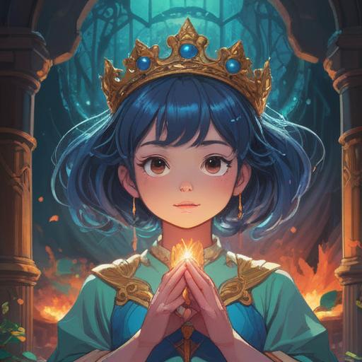 A serene and vibrant illustration depicting the spiritual sensation of tingling at the crown of the head, ethereal light illuminating the aura, a figure meditating in a tranquil environment, surrounded by swirling energy and divine symbols, harmonious colors, calming nature elements, sense of connection to the universe, 4k