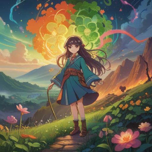 A mystical representation of spiritual lucky symbols, vibrant colors, ethereal light, a serene landscape, various symbols like four-leaf clovers and lucky coins, surrounded by a calming aura, nature elements like trees and flowers, 4k, enchanting atmosphere