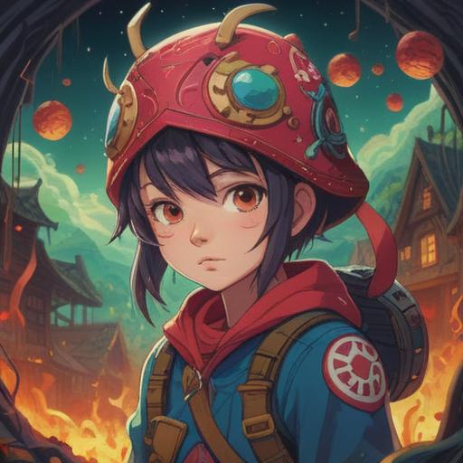 A whimsical illustration of a lucky charm for avoiding bumps on the head, featuring a vibrant red helmet with playful patterns, surrounded by protective amulets and soft, floating cloud motifs, a cheerful, cartoonish character smiling as it wears the helmet, bright colors, inviting atmosphere, 4k