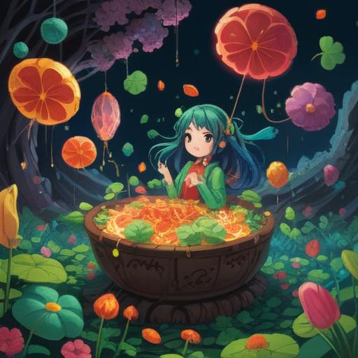 A whimsical illustration of a person surrounded by floating lucky items, vibrant colors, dreamlike atmosphere, objects like four-leaf clovers, horseshoes, and lucky coins, expression of joy and surprise, soft glows and sparkles, harmonious blend of surreal elements, 4k