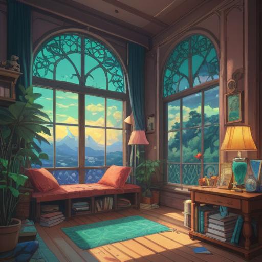 A serene and mystical scene featuring a collection of calming crystals, vibrant colors, soft light filtering through a window, a peaceful meditation space with plants, glowing aura around the crystals, an atmosphere of healing and spiritual energy, gentle reflections on surfaces, inviting and tranquil environment, 4k