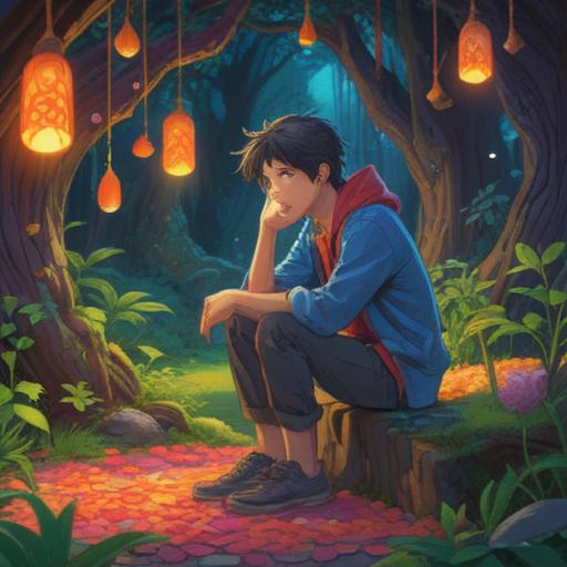 A whimsical scene depicting a man gazing thoughtfully into the distance, surrounded by shimmering lucky charms, vibrant colors, mystical aura, gentle breeze, symbolizing hope and affection, intricate details on the charms, warm sunlight illuminating the scene, conveying a sense of longing and inspiration, 4k