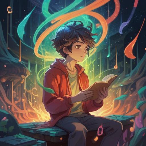 A captivating illustration depicting a person lost in thought, colorful musical notes swirling around their head, ethereal light symbols representing spiritual signs, a serene background with nature elements, dreamlike atmosphere, vibrant colors, engaging character expression, mystical allure, 4k