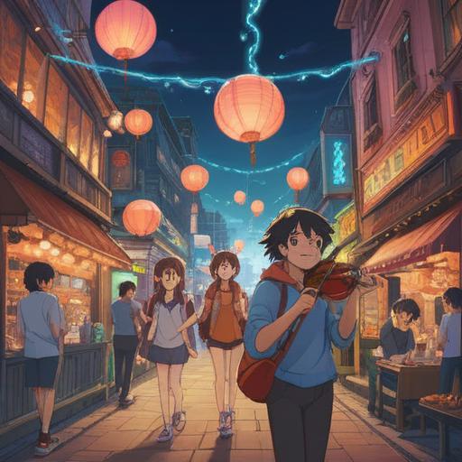 A vibrant scene depicting people engaging in a music activity, joyful expressions on their faces, capturing the essence of catchy tunes that resonate in their minds, surrounded by colorful musical notes, instruments like guitars and drums, a sunny outdoor setting, a sense of community and happiness, illustrating the connection between music and good fortune, 4k