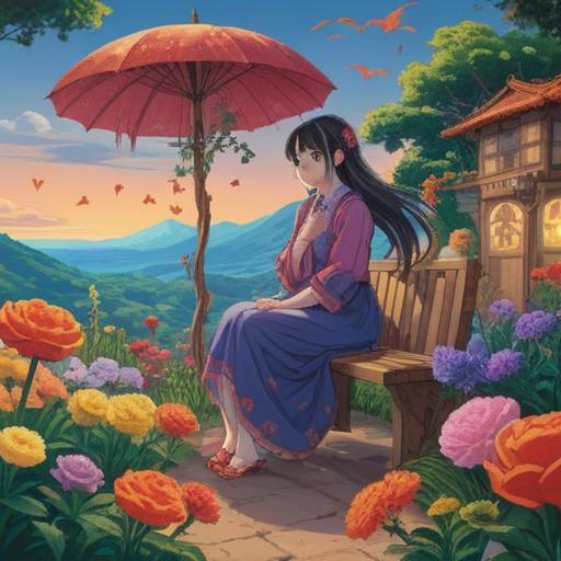 A serene scene depicting a married person lost in thought, surrounded by calming elements, such as a gentle breeze, blooming flowers, and soft sunlight filtering through trees, a feeling of nostalgia and longing, comforting visuals, representing magical moments that bring peace, infused with a sense of hope, tranquility, 4k