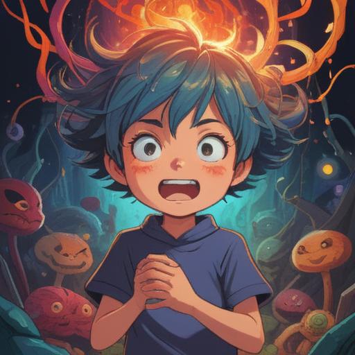 A whimsical illustration capturing the moment of scratching an itchy head, vibrant and humorous scene, playful character with exaggerated expressions, surrounding elements symbolizing good luck like four-leaf clovers and lucky charms, bright colors, cartoon style, engaging background, lively atmosphere, 4k