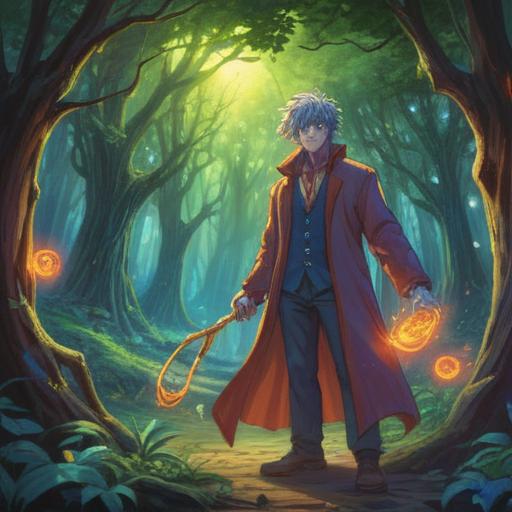 A mystical illustration of an invisible man surrounded by glowing ethereal wisps, soft light illuminating the area, serene forest setting with ancient trees, spiritual symbols in the air, gentle fog creating a mysterious atmosphere, reflection of a silhouette in the water, captivating color palette, 4k