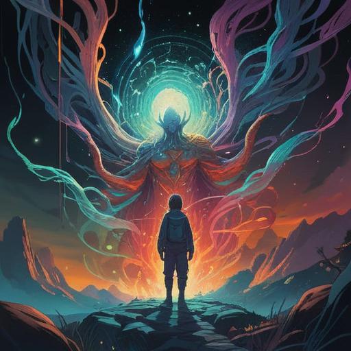 A surreal illustration of an invisible person surrounded by glowing energy, representing mental support and wellness, vibrant colors, ethereal atmosphere, abstract forms symbolizing emotional strength, serene background depicting a peaceful environment, emphasis on harmony and balance, 4k