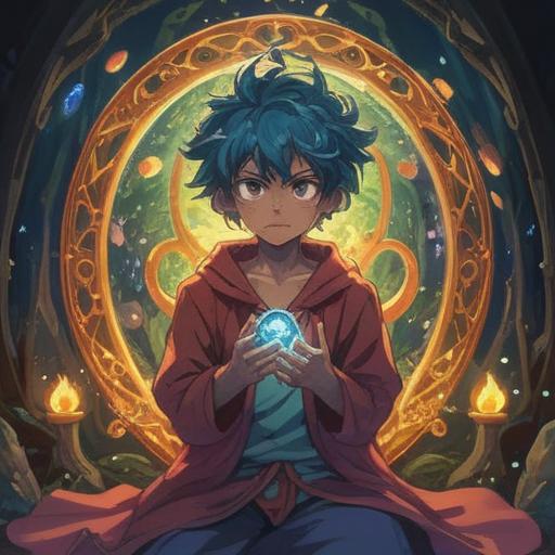 A transparent figure glowing with positivity, holding a sparkling lucky stone, surrounded by a vibrant aura, mystical energy swirling around, peaceful natural setting, sunlight filtering through trees, gentle breeze, uplifting atmosphere, intricate details in the stone and figure, 4k