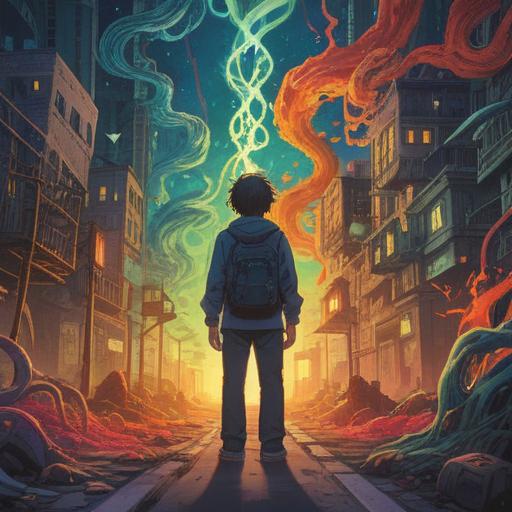 A conceptual illustration representing the duality of schizophrenia and spiritual emergency, a person standing at a crossroads, surrounded by swirling visions of reality and spirituality, ethereal light and shadow, complex emotions reflected on the character's face, symbolic elements such as fractals and mandalas, dramatic contrasts between clarity and confusion, 4k