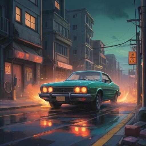 A conceptual illustration depicting a spiritual interpretation of hit-and-run incidents, ethereal light surrounding a car fading into the distance, symbolic elements like a phoenix rising in the background, vibrant and uplifting colors, sense of movement and transformation, serene atmosphere, flowing energy, 4k