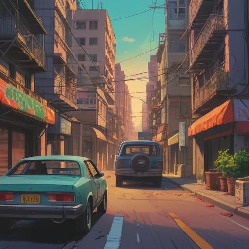 A dynamic scene depicting a near-miss accident, a surprised driver in their car looking back at the fleeing vehicle, vibrant urban backdrop, intense expressions, unexpected twist of fate, sense of urgency and realization, clear focus on both vehicles, realistic details, moment of luck in chaos, 4k