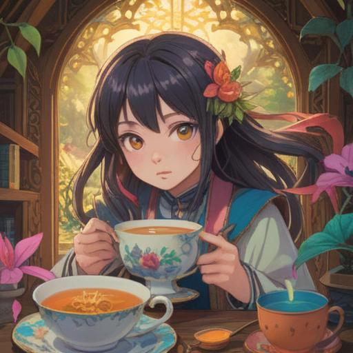 A serene moment depicting the act of breaking a teacup, symbolic reflections of spirituality, a tranquil environment, soft natural light illuminating the scene, subtle emotions portrayed on the person's face, elements of nature surrounding the act, a sense of release and transformation, delicate shards of porcelain scattered, representing change and renewal, calming color palette, harmonious composition