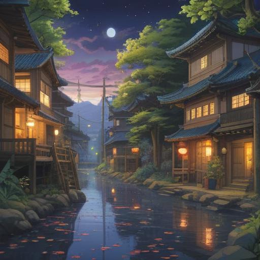 A serene landscape of Yudonosan after a visit, mystical atmosphere, golden lucky charms scattered throughout the scene, vibrant nature with lush greenery, clear blue skies, people expressing joy and fortune, subtle hints of traditional Japanese motifs, peaceful energy, high-resolution