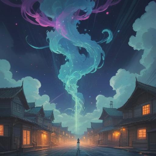 A mystical scene depicting vapor-like phenomena, ethereal mist swirling in the air, symbolizing spiritual awakening, soft light illuminating the surroundings, serene natural landscape, tranquil atmosphere, connections to the universe, wise ancient trees, enchanting colors, detailed textures, 4k