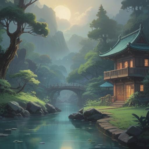 A serene landscape with gentle steam rising from a tranquil hot spring, surrounded by lush greenery, mystical fog, ethereal light breaking through the trees, peaceful ambiance, inviting atmosphere, spiritual symbolism, representing good omens, 4k