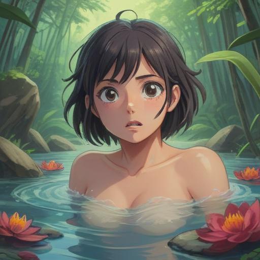 A serene scene depicting a person experiencing rejuvenation after a hot spring bath, soft steam rising around them, relaxation in their expression, warm sunlight filtering through trees, tranquil outdoor setting, harmonious connection with nature, elements symbolizing luck like a four-leaf clover nearby, inviting atmosphere, detailed background, 4k