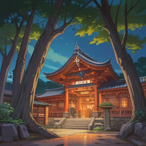 Spiritual significance of Yasaka Shrine in Higashimurayama, serene atmosphere, ancient trees surrounding the shrine, traditional Japanese architecture, sacred ambiance, visitors offering prayers, cherry blossoms in bloom, sunlight filtering through the leaves, tranquil pond nearby, cultural richness, vibrant seasonal colors, 4k