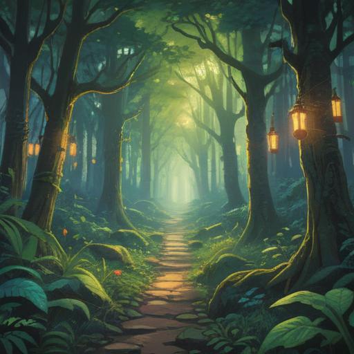 A serene landscape representing spiritual awakening, gentle light illuminating a path through a lush forest, symbols of enlightenment subtly integrated into the foliage, tranquil atmosphere, essence of harmony and peace, vivid colors reflecting nature's beauty, inviting sense of introspection, 4k