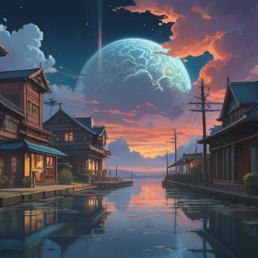 A serene landscape showcasing the spiritual significance of the 135th meridian east, ethereal clouds, tranquil waters reflecting the meridian line, ancient symbols representing wisdom and guidance, surrounded by lush greenery and mystical elements, harmonious and peaceful atmosphere, inviting exploration and reflection, 4k