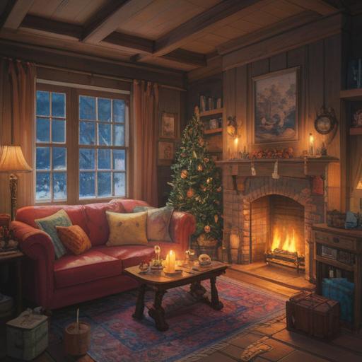 A cozy winter scene, featuring lucky items for the winter solstice, warm and inviting atmosphere, details of traditional decorations, soft glowing candles, serene snowy landscape outside, cheerful family gathered around, bright colors reflecting joy and hope, 4k