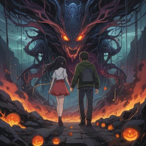 A symbolic representation of a tumultuous relationship, a couple in conflict, vibrant colors contrasting with dark tones, visual metaphors for emotional turmoil, spiritual growth through adversity, intricate details showing inner struggle, essence of love and conflict, 4k