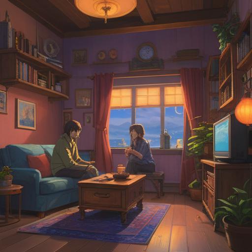 A serene and comforting scene depicting a couple sitting together in a cozy living room, surrounded by soft lighting and calming decor, heartwarming moments of connection and understanding, symbolic healing items such as crystals and candles on a nearby table, a sense of deep emotional bond and tranquility, 4k