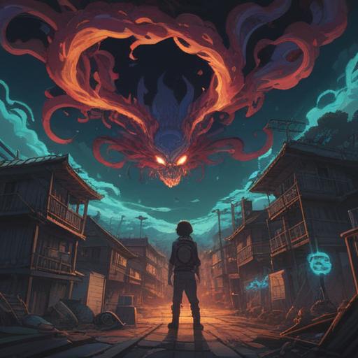 A spiritual representation of bad signs arising from pent-up anger, dark swirling energy, ethereal shadows, ominous symbols in the background, a figure with clenched fists and a tense expression, contrasting light and darkness, heavy atmosphere, surreal imagery, emotional depth, 4k