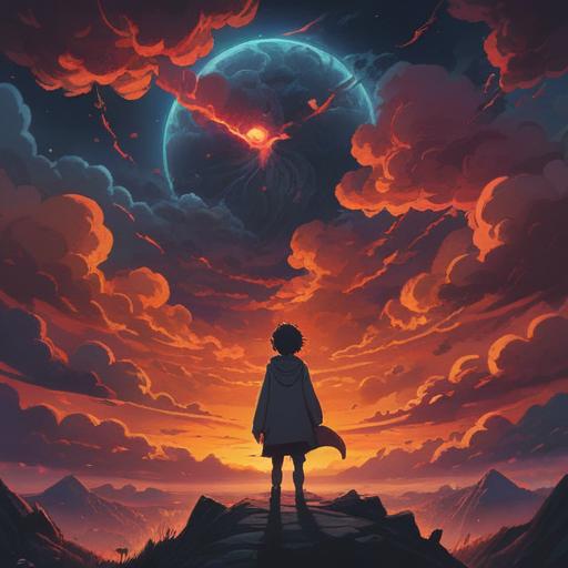 A mystical representation of a person surrounded by dark clouds symbolizing anger, a glowing number shining brightly above them, vibrant colors contrasting with the gloom, a sense of transformation and hope, elements of luck and magic intertwined, intricate details, emotional expression, 4k