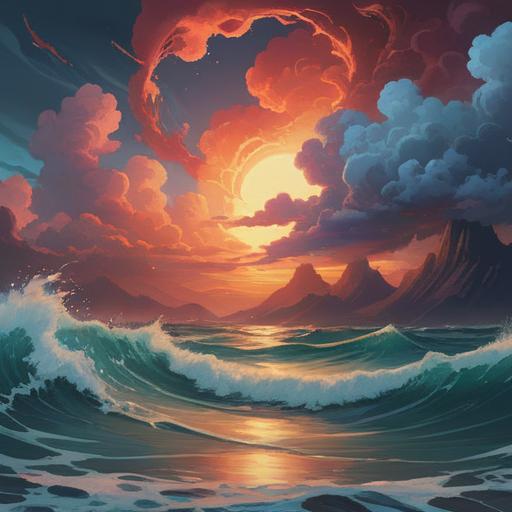 A vivid representation of spiritual signs when feeling the wave of anger, ethereal glow, symbols of peace and tranquility, contrasting with stormy clouds, illuminated mindfulness, figures meditating in the foreground, aura of energy swirling around, deep colors and dynamic lighting, 4k