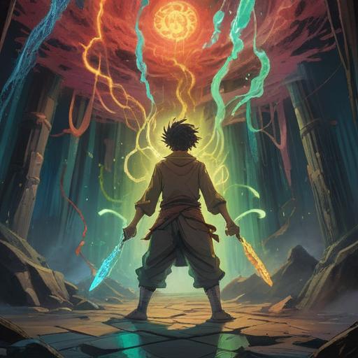 A powerful and vivid illustration representing the spiritual signs of anger energy, a glowing aura surrounding a meditative figure, contrasting colors symbolizing inner turmoil, ethereal elements like swirling wind and lightning, serene facial expression juxtaposed with chaotic surroundings, vibrant energy flows emanating from the heart chakra, deep meaning of mindfulness and emotional awareness, 4k