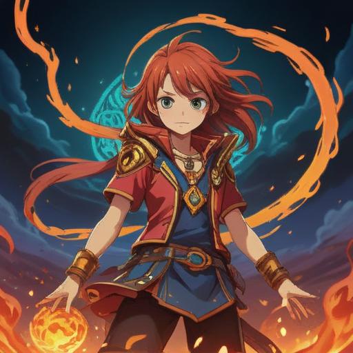 A vibrant illustration of a powerful amulet glowing with fiery energy, dynamic swirling flames surrounding it, intricate designs symbolizing luck and strength, a backdrop of stormy skies reflecting intense emotions, captivating colors radiating from the amulet, mystical aura, 4k