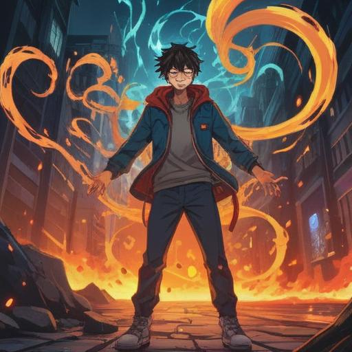 An intense scene depicting a character harnessing anger as a powerful energy source, dynamic motion, vibrant energy waves surrounding the character, a determined expression on their face, elements of empowerment and transformation, contrasting colors symbolizing fury and strength, spiritual motifs emerging from the character, dramatic lighting casting shadows, 4k